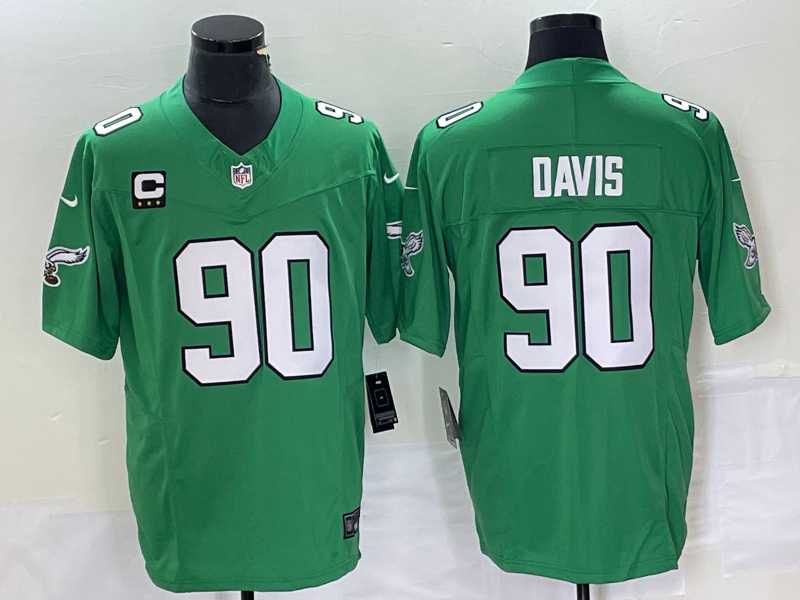 Men%27s Philadelphia Eagles #90 Jordan Davis Green C Patch 2023 FUSE Vapor Limited Throwback Stitched Jersey->philadelphia eagles->NFL Jersey